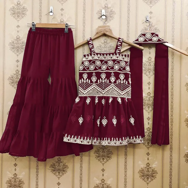 Maroon_Georgette_Square_Neck_Festive/Wedding_Two_Piece_For_Girls