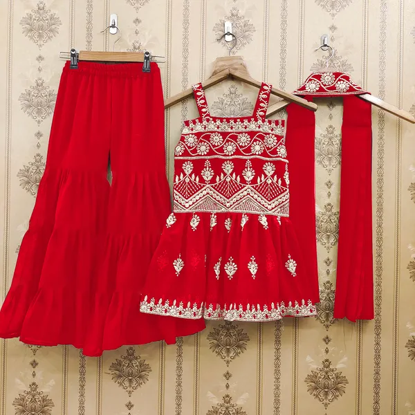 Red_Georgette_Square_Neck_Festive/Wedding_Two_Piece_For_Girls