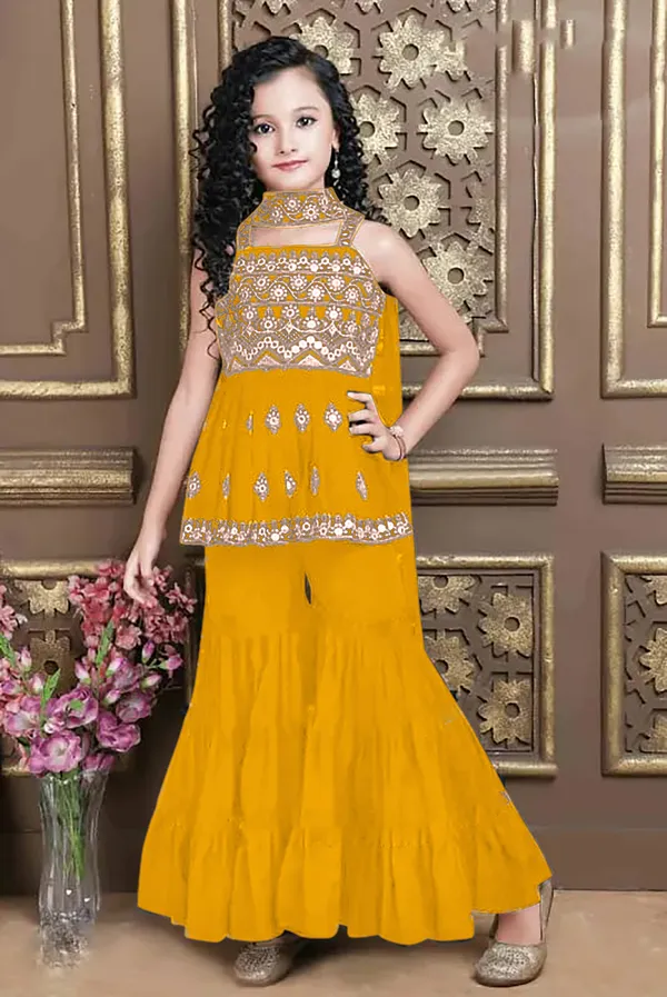 Yellow_Georgette_Square_Neck_Festive/Wedding_Two_Piece_For_Girls