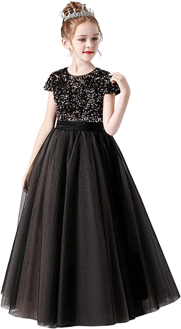 Black_Fancy_Stylish_Party_Wear_Short_Sleeve_Embroidered_Work_Long_Gown_Dress_For_Girls