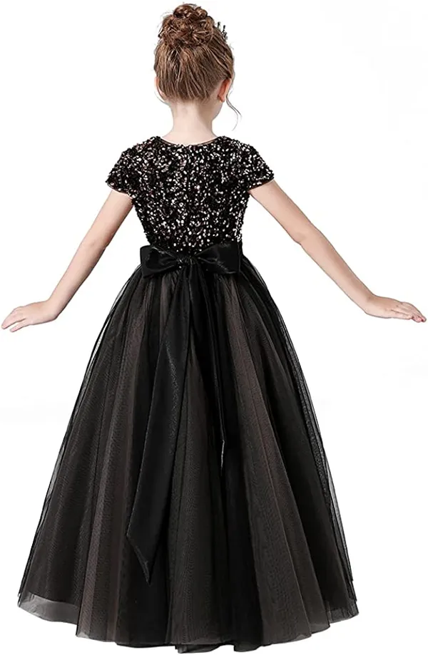 Black_Fancy_Stylish_Party_Wear_Short_Sleeve_Embroidered_Work_Long_Gown_Dress_For_Girls