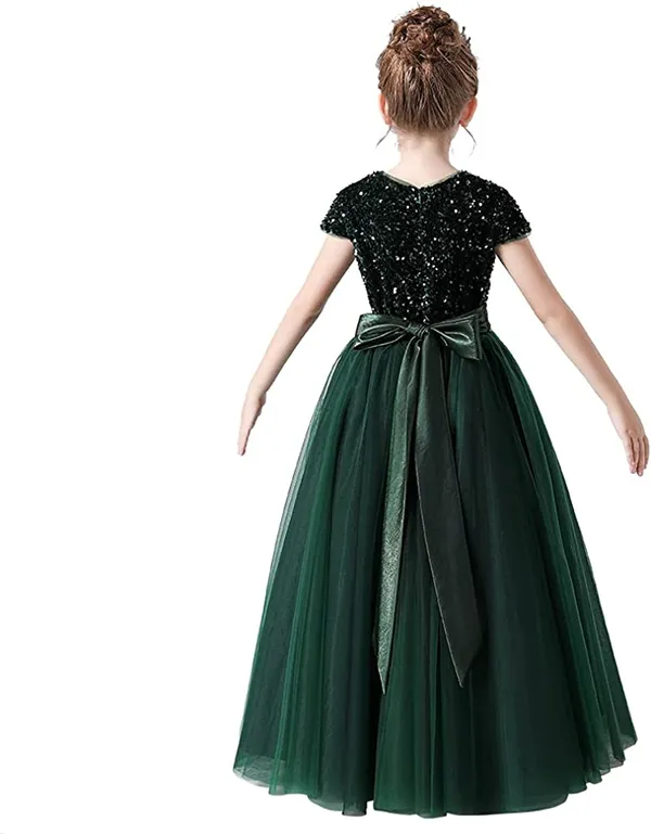 Green_Fancy_Stylish_Party_Wear_Short_Sleeve_Embroidered_Work_Long_Gown_Dress_For_Girls