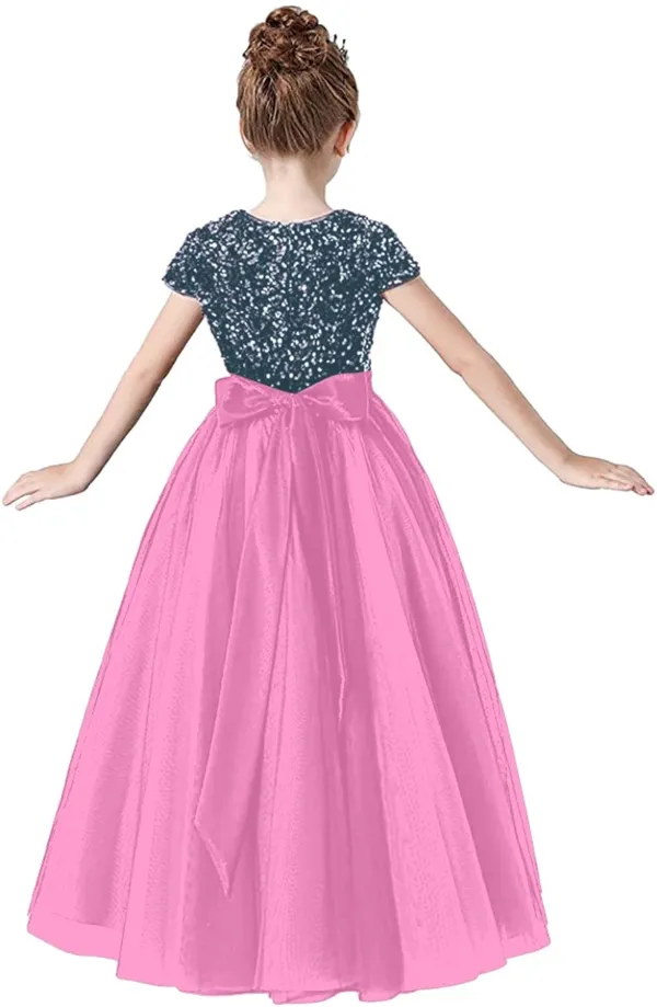 Pink_Fancy_Stylish_Party_Wear_Short_Sleeve_Embroidered_Work_Long_Gown_Dress_For_Girls