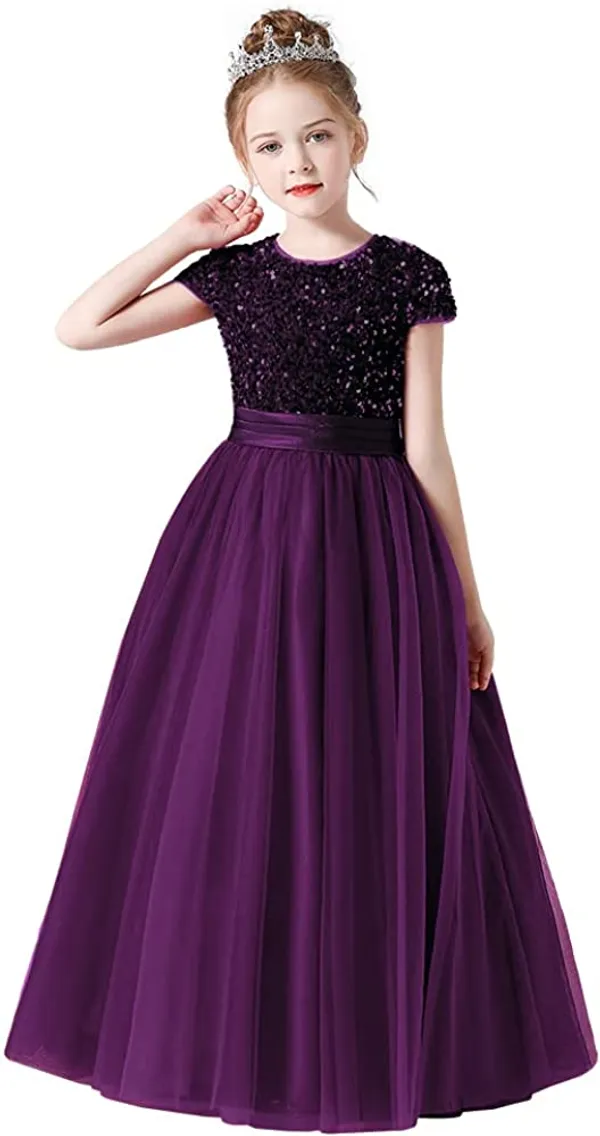 Purple_Fancy_Stylish_Party_Wear_Short_Sleeve_Embroidered_Work_Long_Gown_Dress_For_Girls