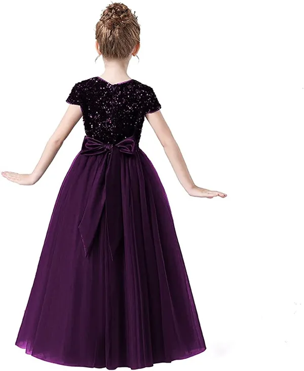 Purple_Fancy_Stylish_Party_Wear_Short_Sleeve_Embroidered_Work_Long_Gown_Dress_For_Girls