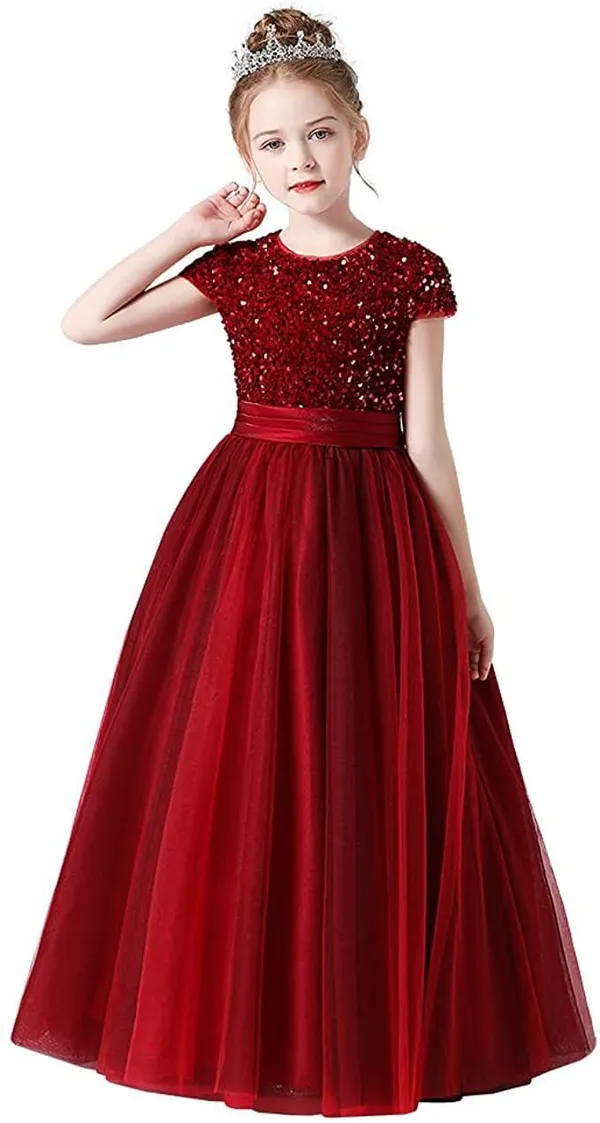 Red_Fancy_Stylish_Party_Wear_Short_Sleeve_Embroidered_Work_Long_Gown_Dress_For_Girls