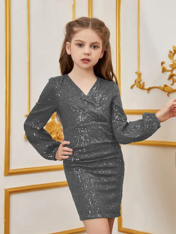 Grey_Party_Wear_Knee_Length_Dress_For_Girls