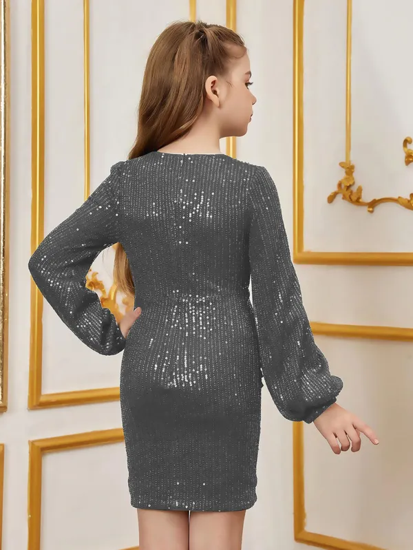 Grey_Party_Wear_Knee_Length_Dress_For_Girls