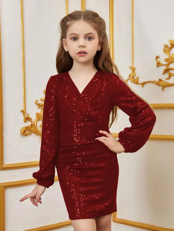 Maroon_Party_Wear_Knee_Length_Dress_For_Girls