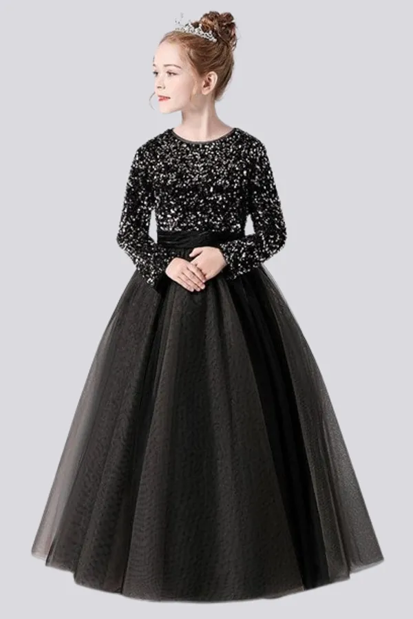 Black_Royal_Sequin_Work_Full_Length_Western_Wear_Dress_For_Girls