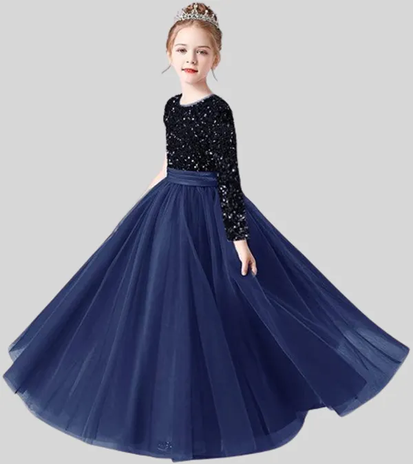 Blue_Royal_Sequin_Work_Full_Length_Western_Wear_Dress_For_Girls