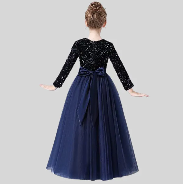 Blue_Royal_Sequin_Work_Full_Length_Western_Wear_Dress_For_Girls