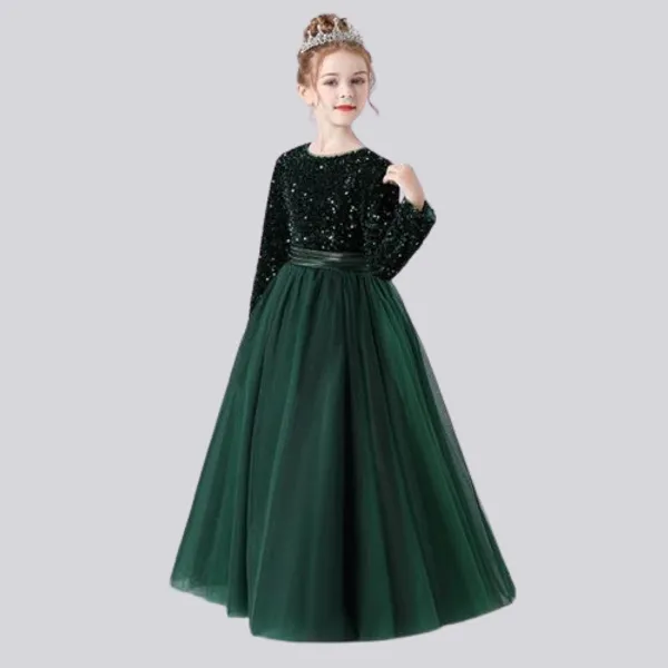 Green_Royal_Sequin_Work_Full_Length_Western_Wear_Dress_For_Girls