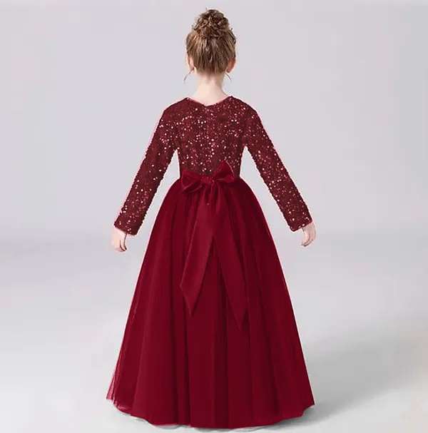 Maroon_Royal_Sequin_Work_Full_Length_Western_Wear_Dress_For_Girls