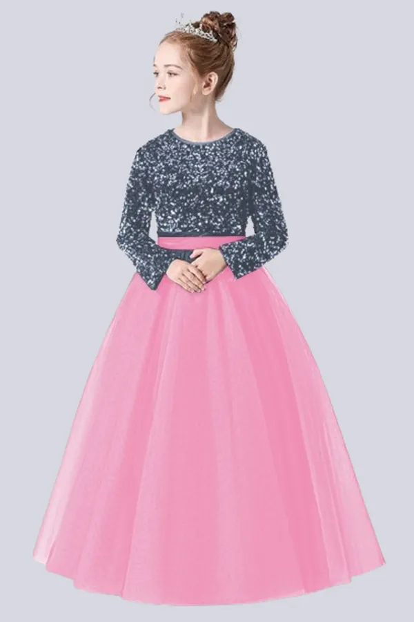 Pink_Royal_Sequin_Work_Full_Length_Western_Wear_Dress_For_Girls