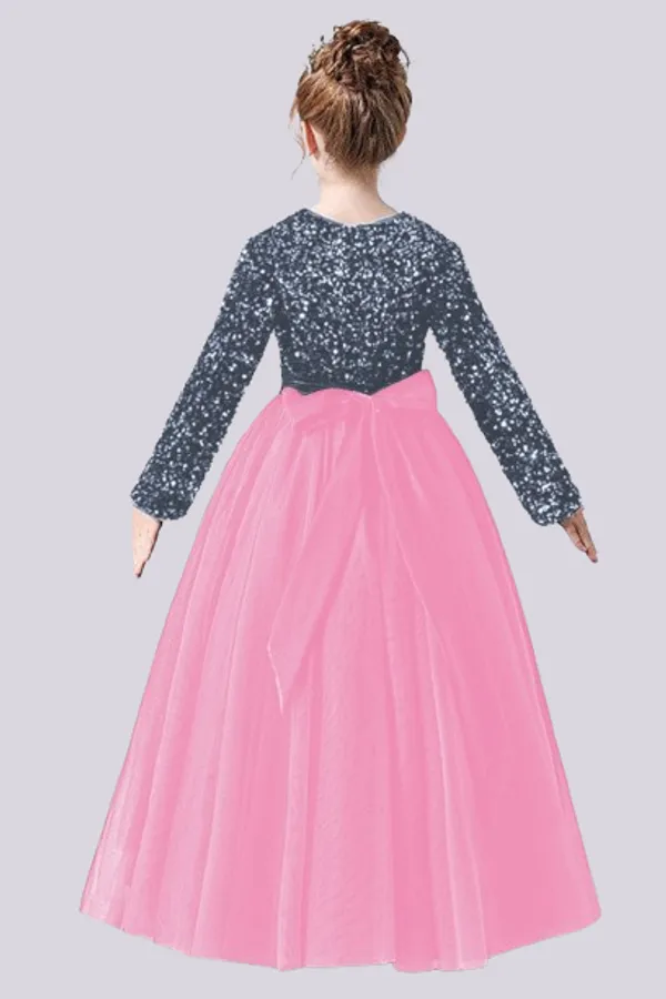 Pink_Royal_Sequin_Work_Full_Length_Western_Wear_Dress_For_Girls