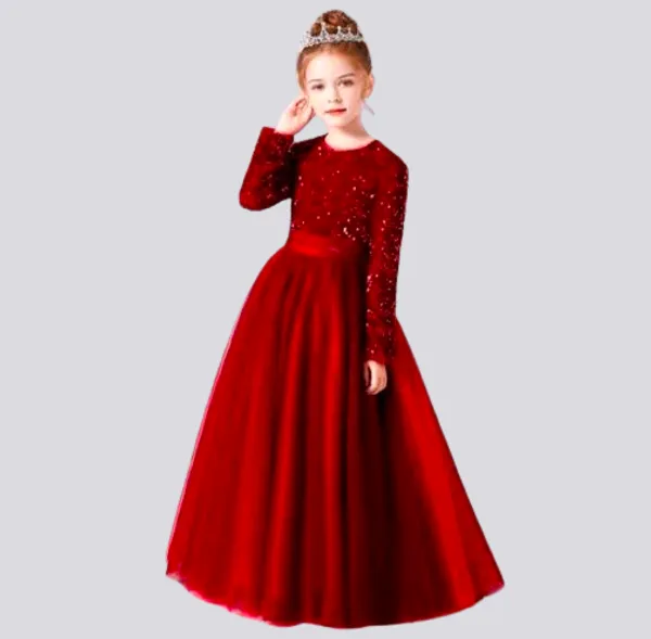 Red_Royal_Sequin_Work_Full_Length_Western_Wear_Dress_For_Girls
