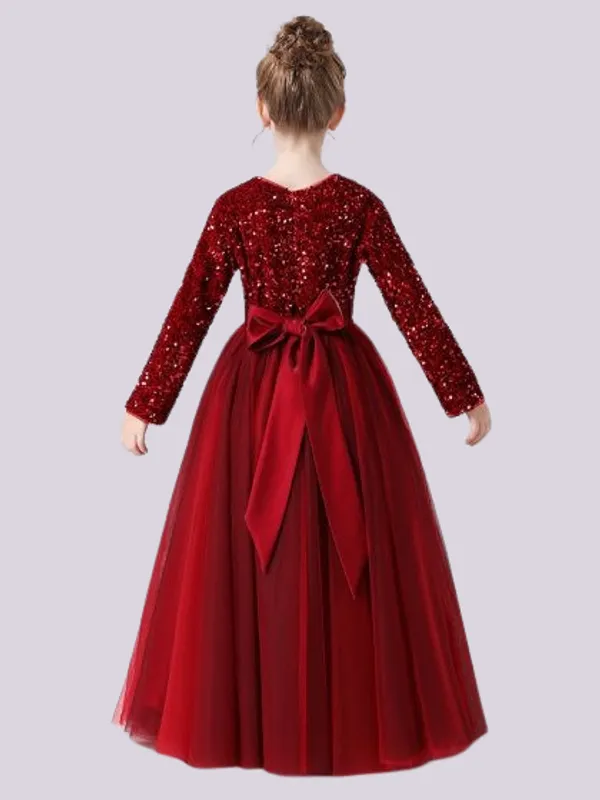 Red_Royal_Sequin_Work_Full_Length_Western_Wear_Dress_For_Girls