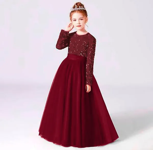Maroon_Royal_Sequin_Work_Full_Length_Western_Wear_Dress_For_Girls
