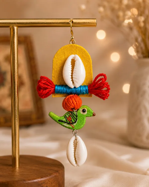 Handmade_Bird_Wooden_Earrings_for_Women_|_Cowrie_Shell_&_Thread_Work_Ethnic_Boho_Dangle_Earrings_|_Tribal_Statement_Handmade_Jewellery_|_Lightweight_Fashion_Earrings