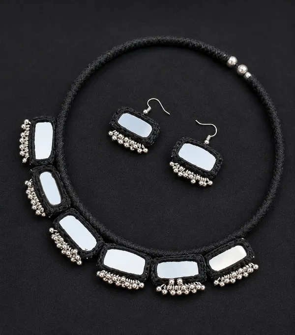 Handmade_Black_Thread_Mirror_Work_Necklace_Set_with_Matching_Earrings_for_Women_|_Oxidized_Beaded_Choker_|_Boho_Tribal_Ethnic_Jewellery_|_Navratri_&_Festive_Wear