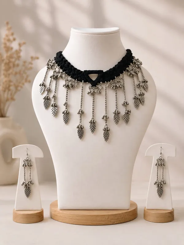 Handmade_Black_Thread_Oxidized_Choker_Necklace_Set_with_Matching_Earrings_for_Women_|_Boho_Tribal_Ethnic_Jewelry_|_Navratri,_Festive_&_Wedding_Wear