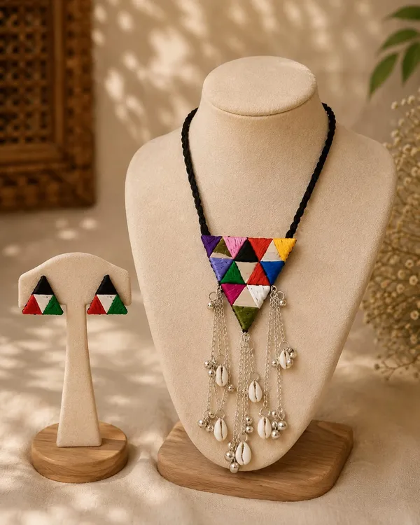 Handmade_Multicolor_Triangle_Thread_Pendant_Necklace_Set_with_Matching_Stud_Earrings_for_Women_|_Boho_Tribal_Ethnic_Jewellery_|_Navratri,_Garba_&_Festive_Wear