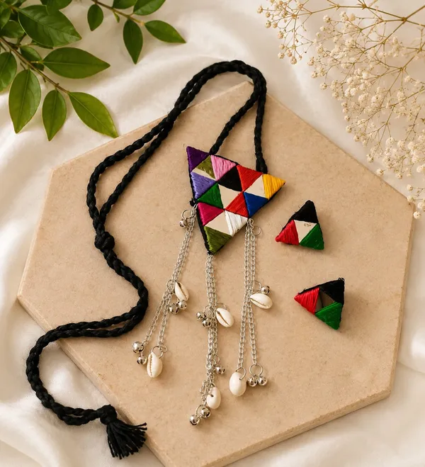 Handmade_Multicolor_Triangle_Thread_Pendant_Necklace_Set_with_Matching_Stud_Earrings_for_Women_|_Boho_Tribal_Ethnic_Jewellery_|_Navratri,_Garba_&_Festive_Wear