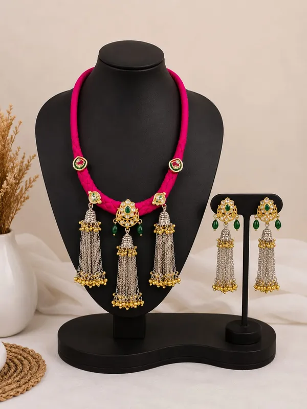 Handmade_Pink_Thread_Necklace_Set_for_Women_|_Kundan_Tassel_Jewellery_Set_with_Long_Statement_Earrings_|_Ethnic_Festive_Wear
