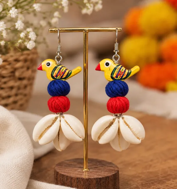 Handmade_Tribal_Statement_Necklace_Set_with_Earrings_|_Colorful_Bird_Beads,_Cowrie_Shell_&_German_Silver_Pendant_|_Boho_Ethnic_Jewellery_for_Women