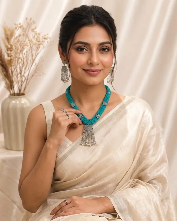 Handmade_Turquoise_Braided_Necklace_Set_for_Women_|_Traditional_Thread_Jewellery_Set_with_Oxidised_Pendant_&_Earrings