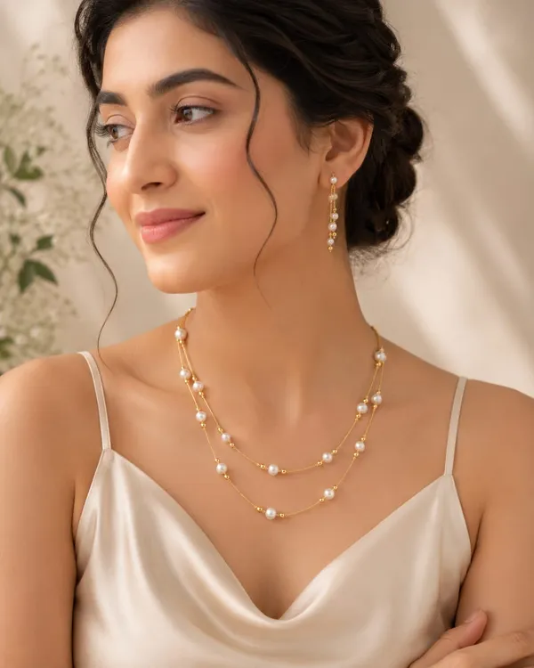 Minimalist_Gold_Plated_Pearl_Necklace_Set_for_Women_|_Double_Layer_Pearl_Chain_with_Matching_Drop_Earrings_|_Elegant_Lightweight_Fashion_Jewellery_for_Party,_Office_&_Daily_Wear