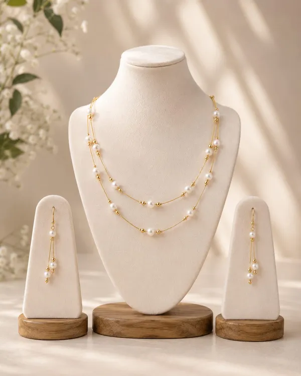 Minimalist_Gold_Plated_Pearl_Necklace_Set_for_Women_|_Double_Layer_Pearl_Chain_with_Matching_Drop_Earrings_|_Elegant_Lightweight_Fashion_Jewellery_for_Party,_Office_&_Daily_Wear