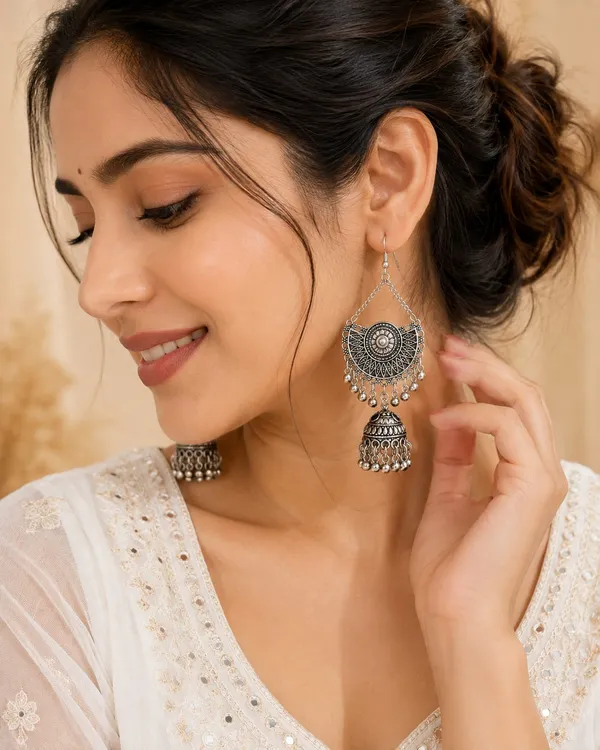 Oxidised_Silver_Jhumka_Drop_Earrings_for_Women_|_Traditional_Boho_Ethnic_Chandbali_Style_Earrings_|_Lightweight_Party_&_Festive_Jewellery