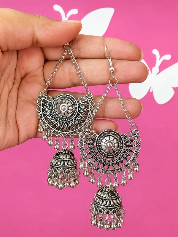 Oxidised_Silver_Jhumka_Drop_Earrings_for_Women_|_Traditional_Boho_Ethnic_Chandbali_Style_Earrings_|_Lightweight_Party_&_Festive_Jewellery