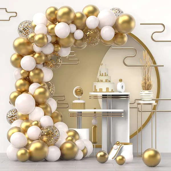 White_&_Gold_Latex_Metallic_Confetti_Balloons_|_For_Wedding_Birthday_Anniversary_Celebrations_Valentines_Day_Party_Decoration_(120_Pcs)_(12_In_|_10_In_|_5_In)