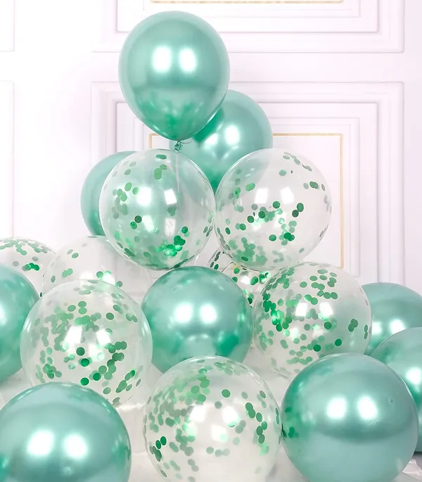 Green_Chrome_Confetti_Latex_Balloons_And_Ribbons_Decorations_Set_(Pack_Of_42)_(64_Ft_Ribbon)_(12_Inch)