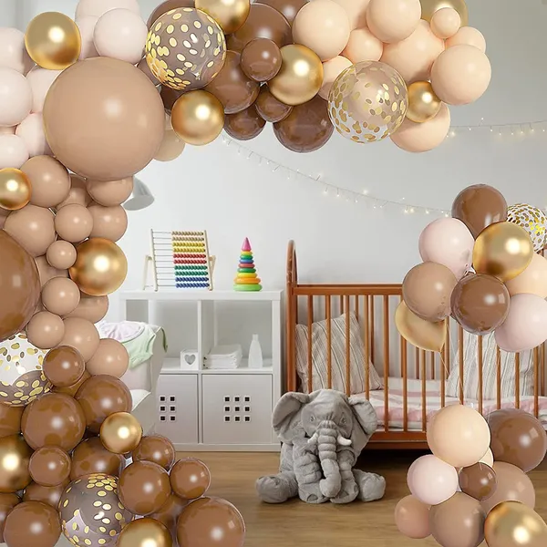 Brown_Nude_&_Gold_Balloons_|_For_Teddy_Bear_Baby_Shower_Jungle_Safari_Birthday_Party_Decorations_|_For_Kids(Plastic)_(140_Pcs)_(12_Inch_|_10_Inch)