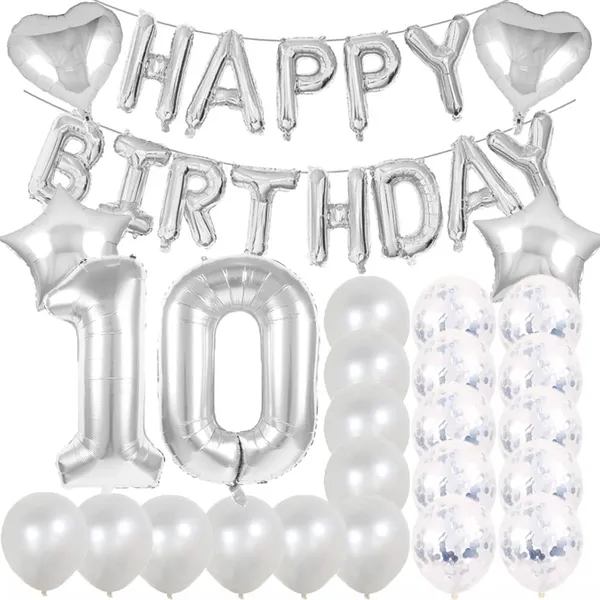Silver_10Th_Birthday_Party_Decorations_|_Curtains_Latex_And_Confetti_Balloons_|_Number_Foil_Balloons_(32_Inch)