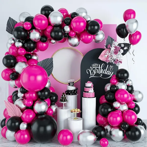 Hot_Pink_Black_&_Silver_Latex_Balloons_&_Glue_Dot_|_For_Birthday_Decoration_Wedding_Baby_Shower_Engagement_Diy_Decoration_Party_Supplies_(83_Pcs)