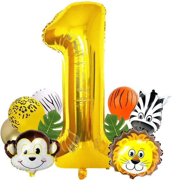 Golden_Birthday_Party_Decorations_|_For_Kids_|_Monkey_Zoo_Animal_Theme_Foil_Balloons_(19_Pcs)_(Number_1)