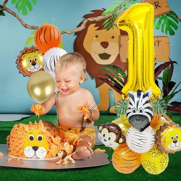 Golden_Birthday_Party_Decorations_|_For_Kids_|_Monkey_Zoo_Animal_Theme_Foil_Balloons_(19_Pcs)_(Number_1)