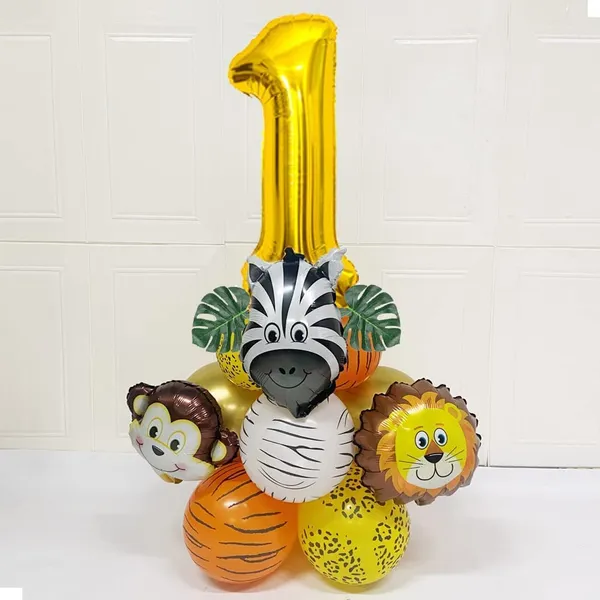 Golden_Birthday_Party_Decorations_|_For_Kids_|_Monkey_Zoo_Animal_Theme_Foil_Balloons_(19_Pcs)_(Number_1)