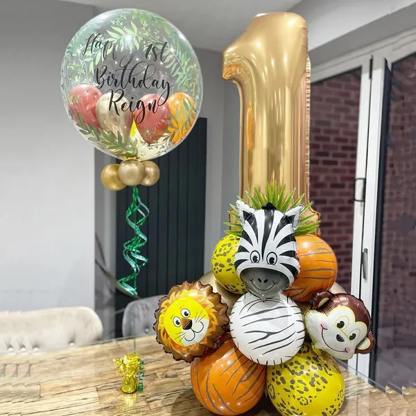 Golden_Birthday_Party_Decorations_|_For_Kids_|_Monkey_Zoo_Animal_Theme_Foil_Balloons_(19_Pcs)_(Number_1)