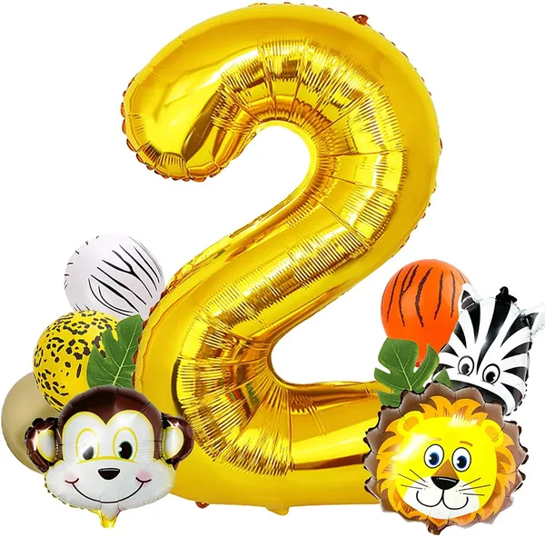 Golden_Birthday_Party_Decorations_|_For_Kids_|_Monkey_Zoo_Animal_Theme_Foil_Balloons_(19_Pcs)_(Number_2)