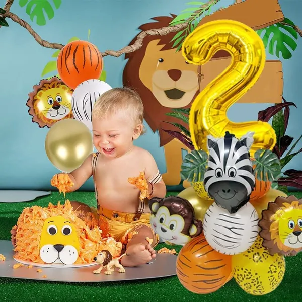 Golden_Birthday_Party_Decorations_|_For_Kids_|_Monkey_Zoo_Animal_Theme_Foil_Balloons_(19_Pcs)_(Number_2)