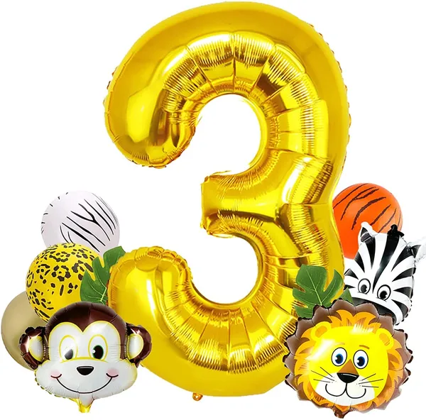 Golden_Birthday_Party_Decorations_|_For_Kids_|_Monkey_Zoo_Animal_Theme_Foil_Balloons_(19_Pcs)_(Number_3)