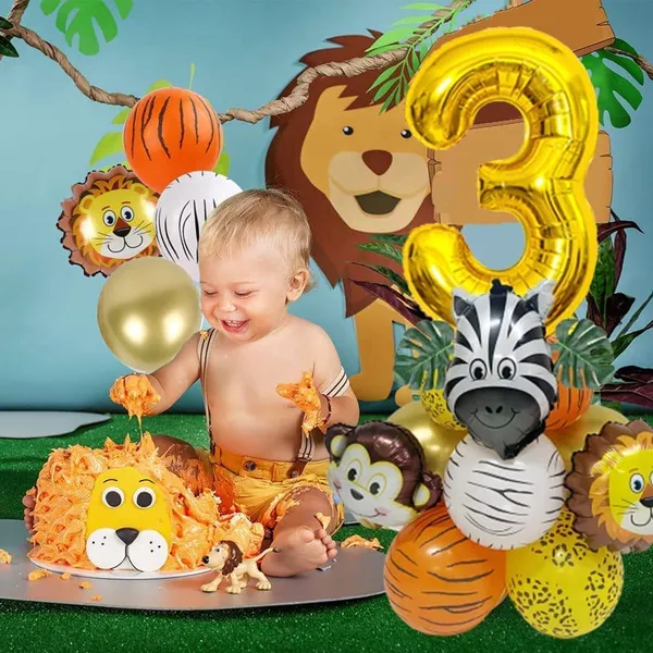 Golden_Birthday_Party_Decorations_|_For_Kids_|_Monkey_Zoo_Animal_Theme_Foil_Balloons_(19_Pcs)_(Number_3)