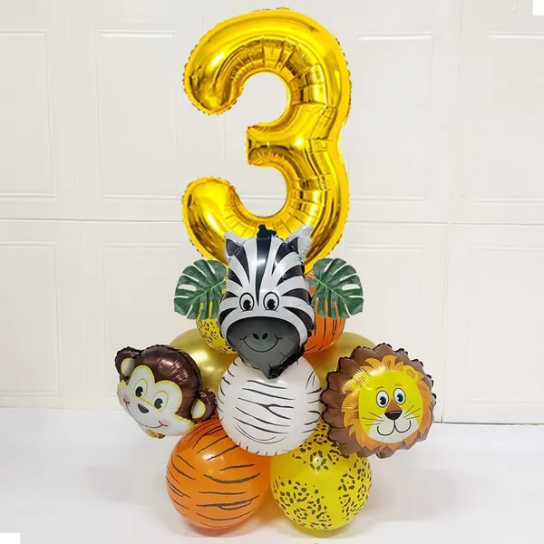 Golden_Birthday_Party_Decorations_|_For_Kids_|_Monkey_Zoo_Animal_Theme_Foil_Balloons_(19_Pcs)_(Number_3)