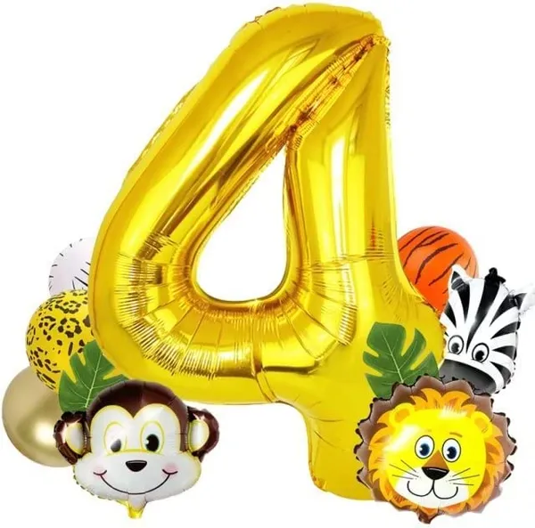 Golden_Birthday_Party_Decorations_|_For_Kids_|_Monkey_Zoo_Animal_Theme_Foil_Balloons_(19_Pcs)_(Number_4)